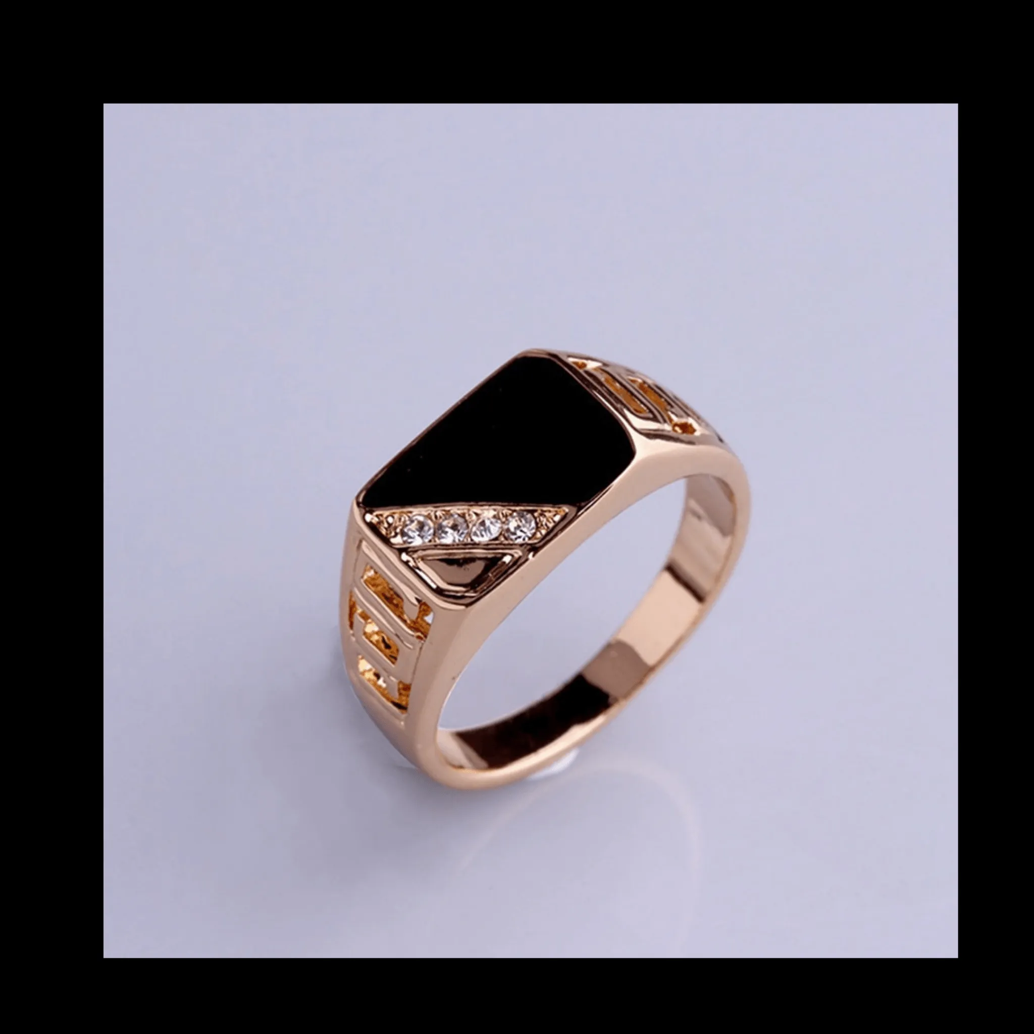 Rhinestone Black Enamel Ring