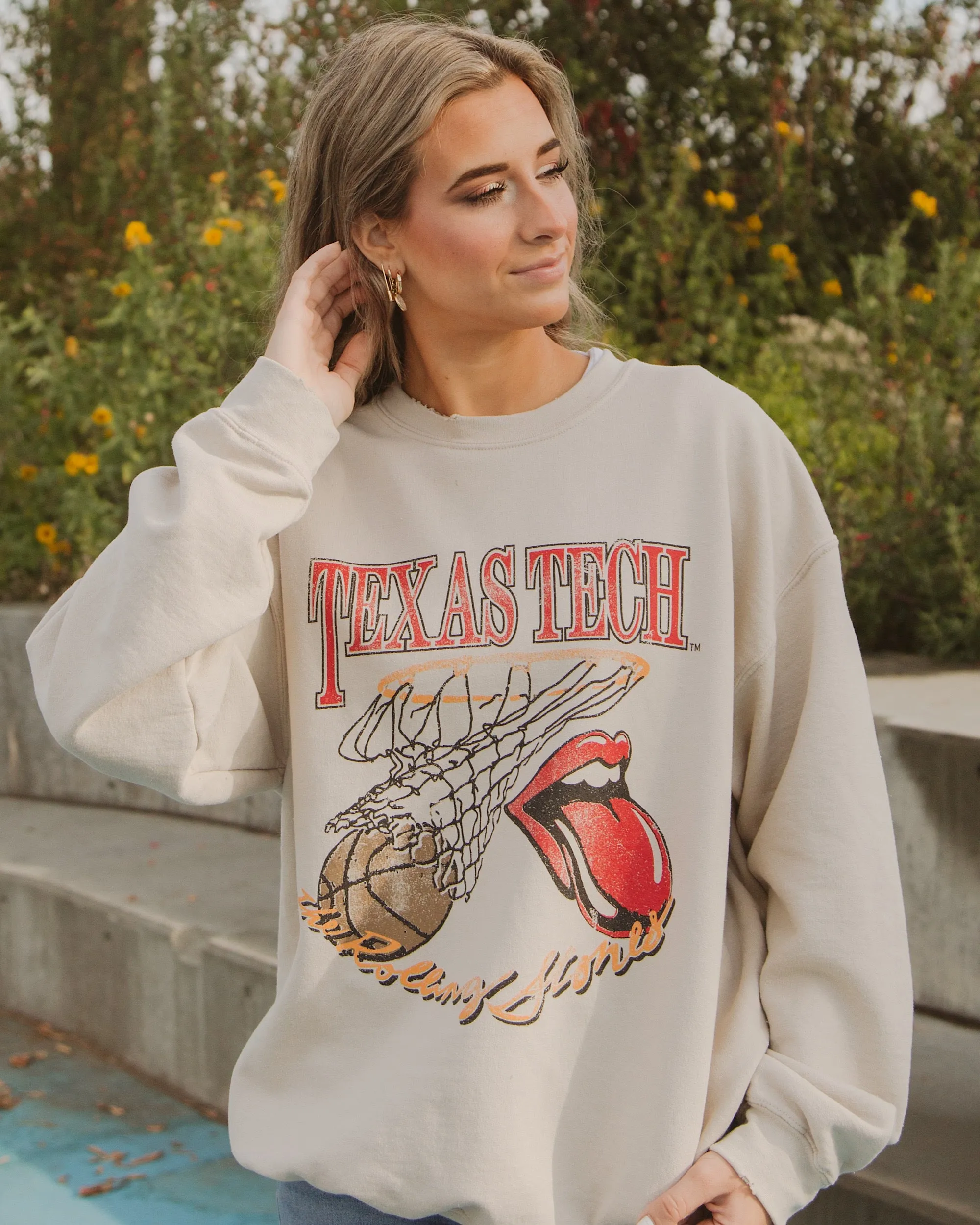 Rolling Stones Texas Tech Basketball Net Sand Thrifted Sweatshirt