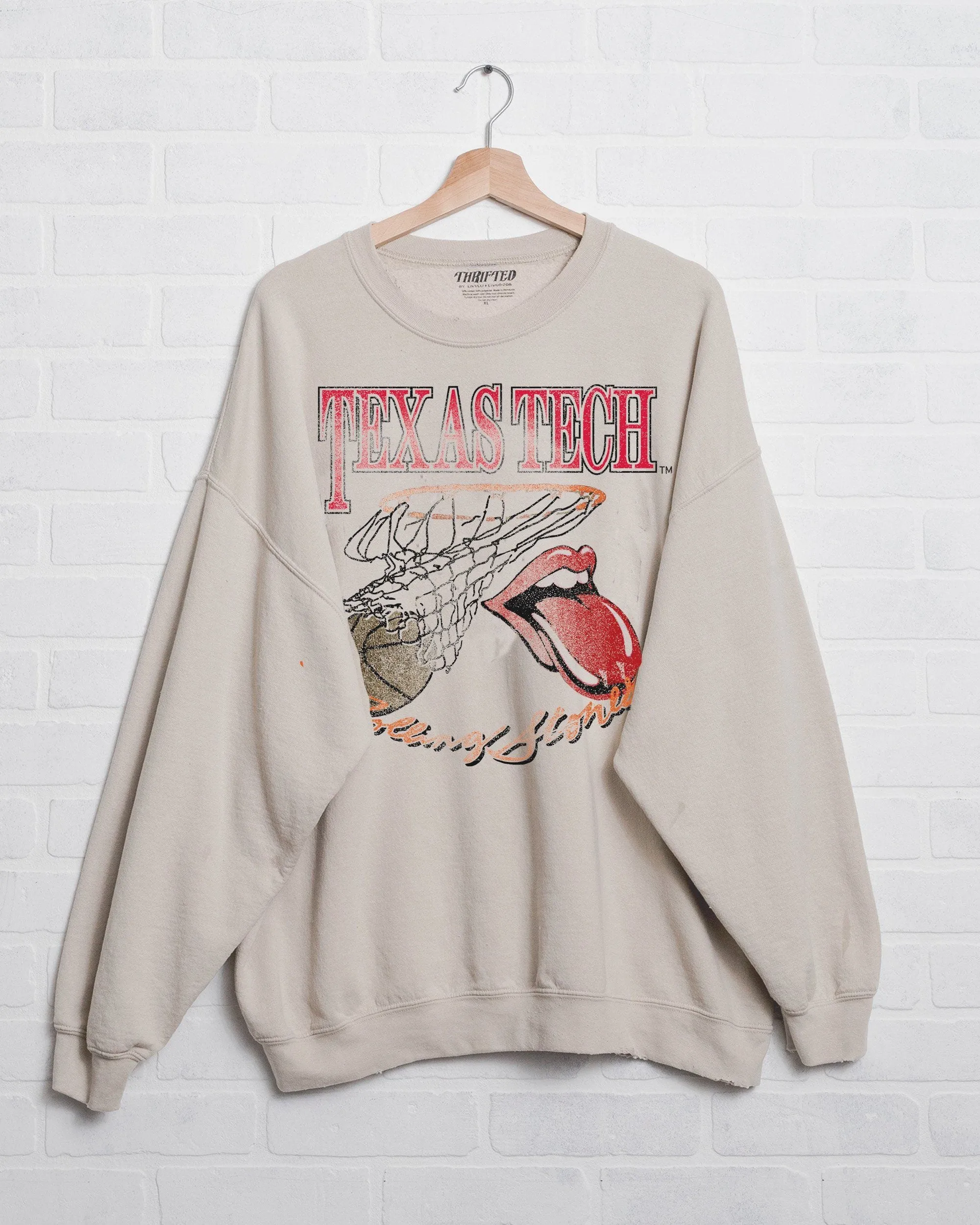 Rolling Stones Texas Tech Basketball Net Sand Thrifted Sweatshirt