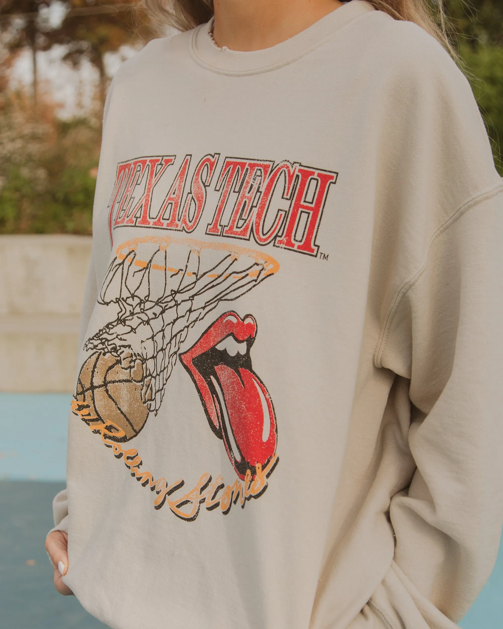 Rolling Stones Texas Tech Basketball Net Sand Thrifted Sweatshirt