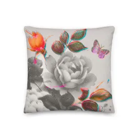 Roses Grey With Pink Butterfly | Cotton Cushion