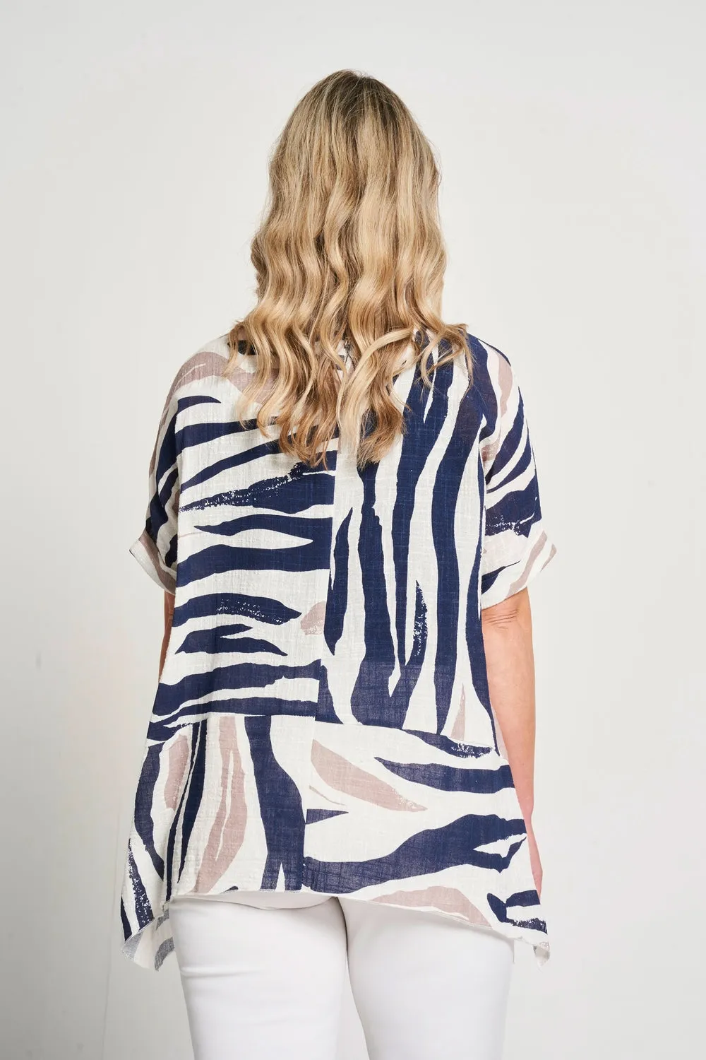 Saloos Zebra Print Panelled Cotton Top with Necklace