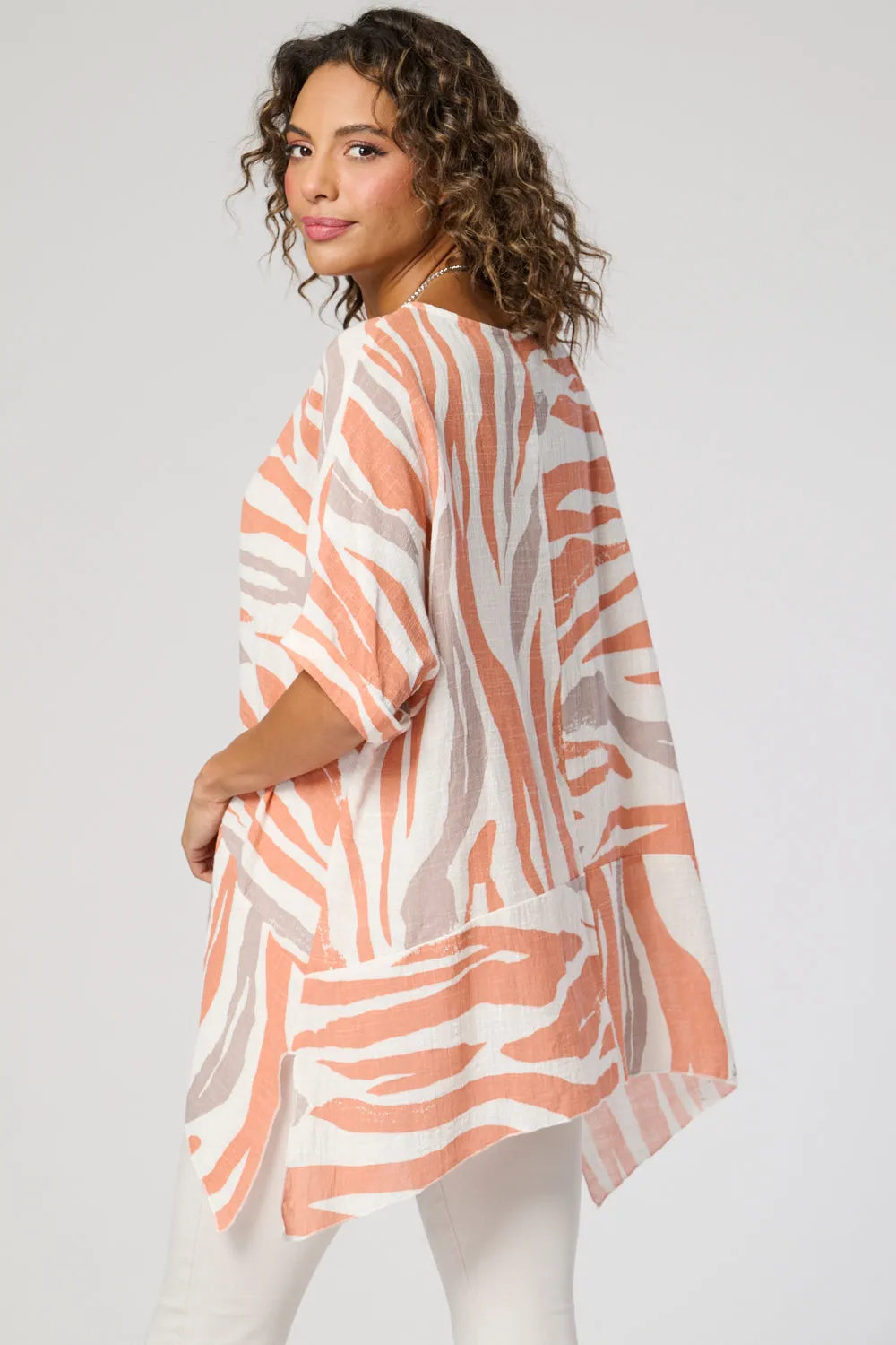 Saloos Zebra Print Panelled Cotton Top with Necklace