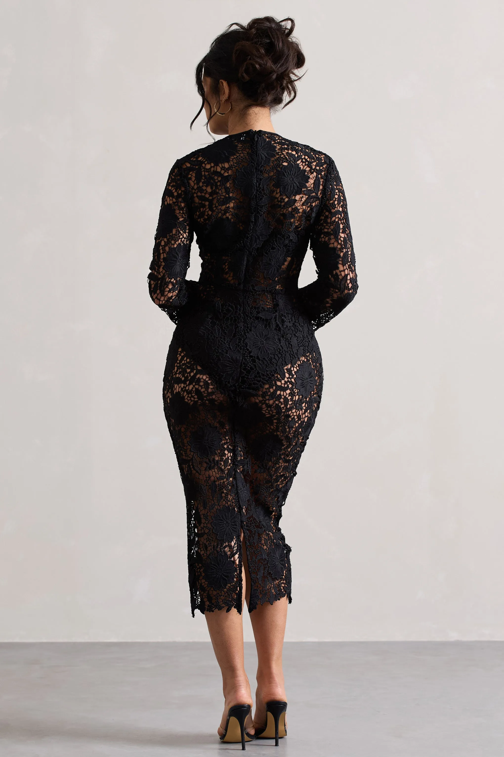 Scandal | Black Lace Long-Sleeved Midi Dress