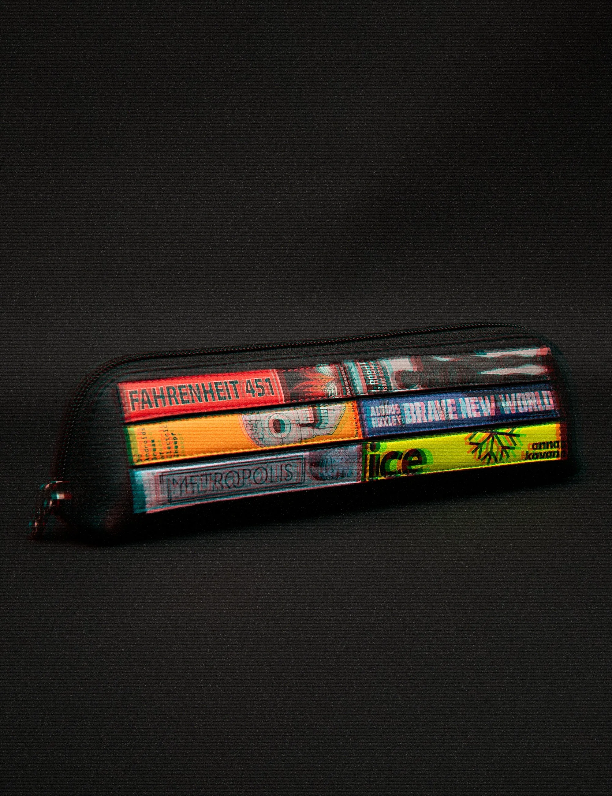 Sci-Fi Bookworm Black Leather Pencil Case