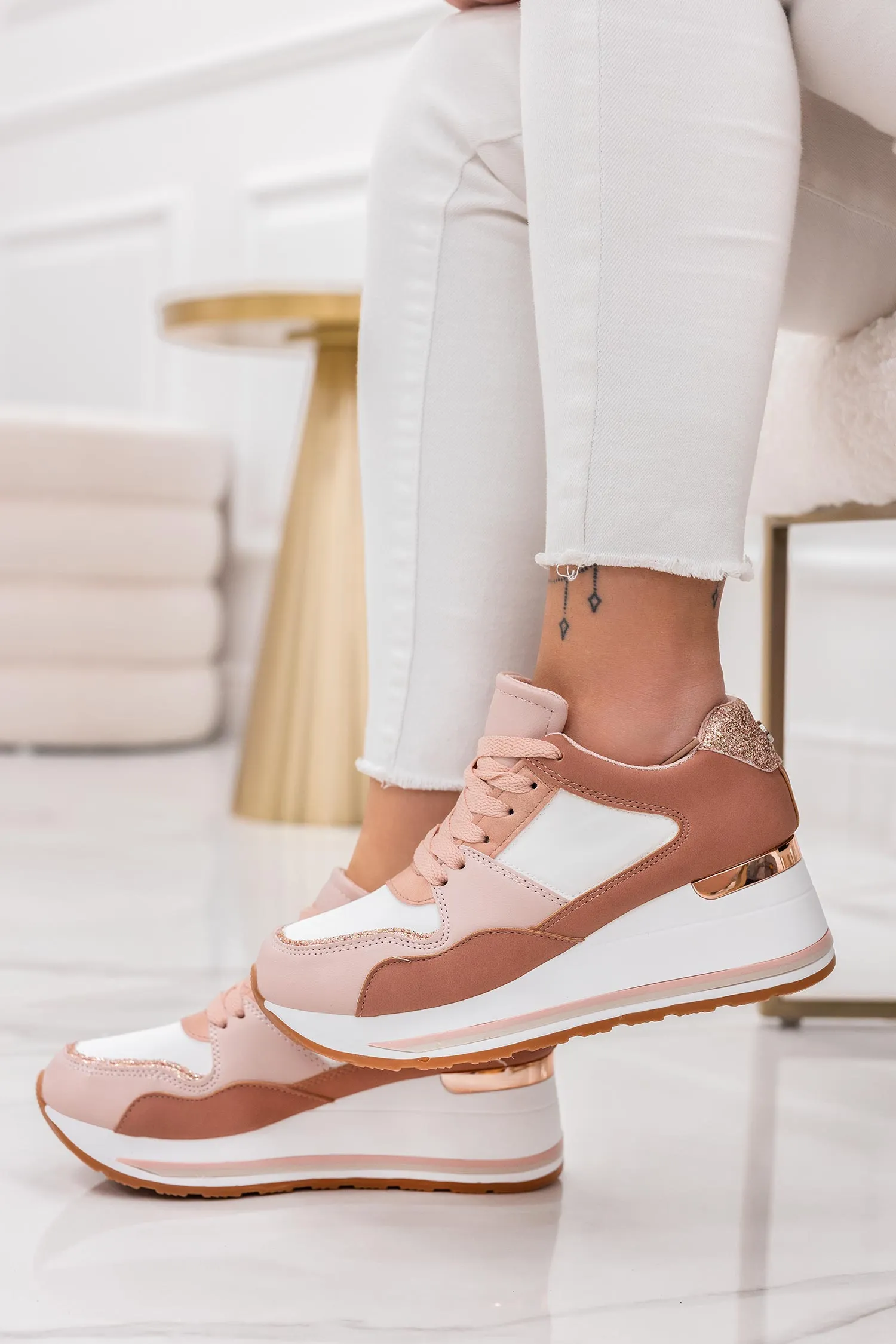 SENDY - Sneakers con pannelli a contrasto rosa e glitter