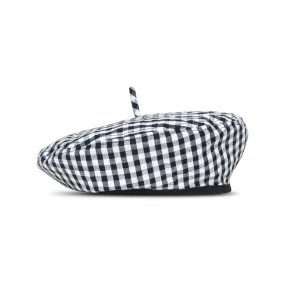 SIMONE Gingham Beret Hat, in Black