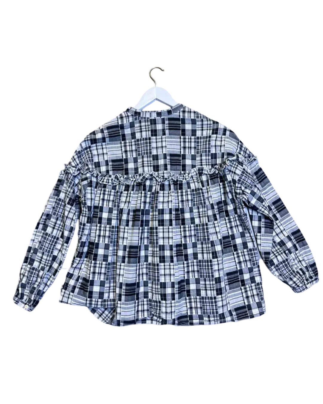 Size S/M - You Must Create Black   White Plaid Ruffle Top