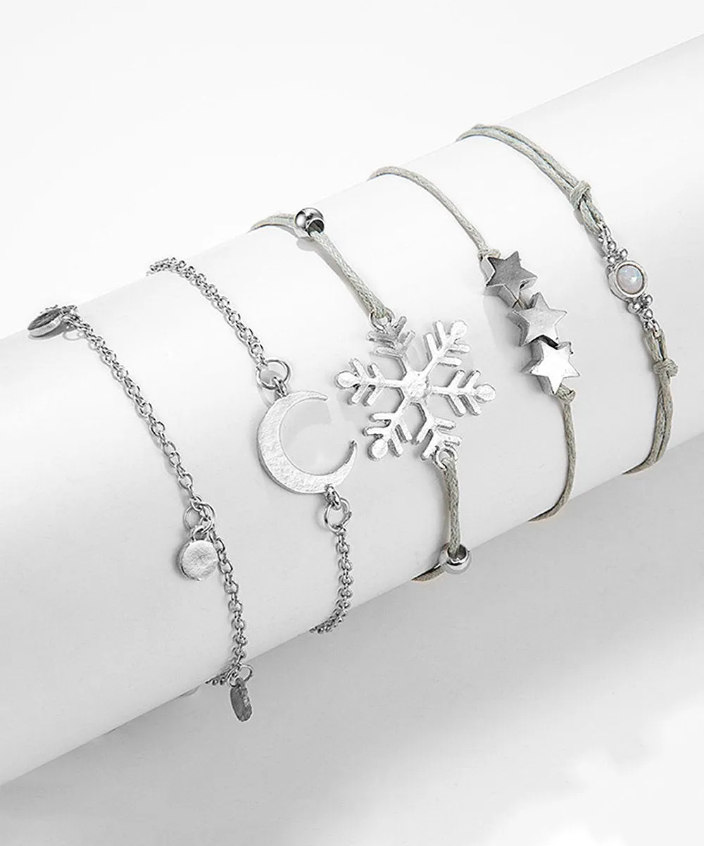 Snowflakes 14K Plated Silver Bracelet Set