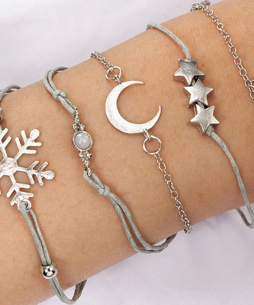 Snowflakes 14K Plated Silver Bracelet Set