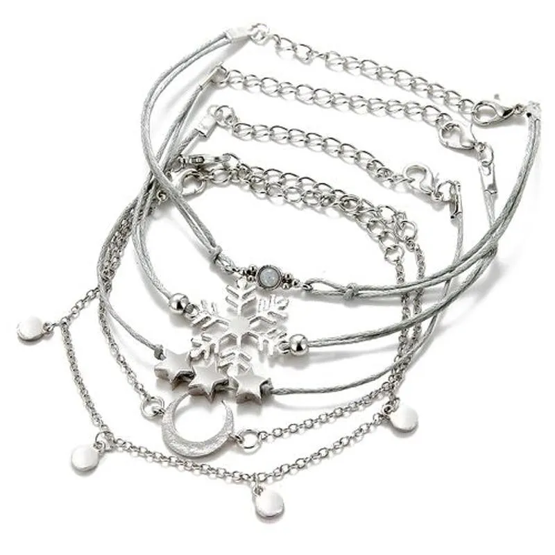 Snowflakes 14K Plated Silver Bracelet Set