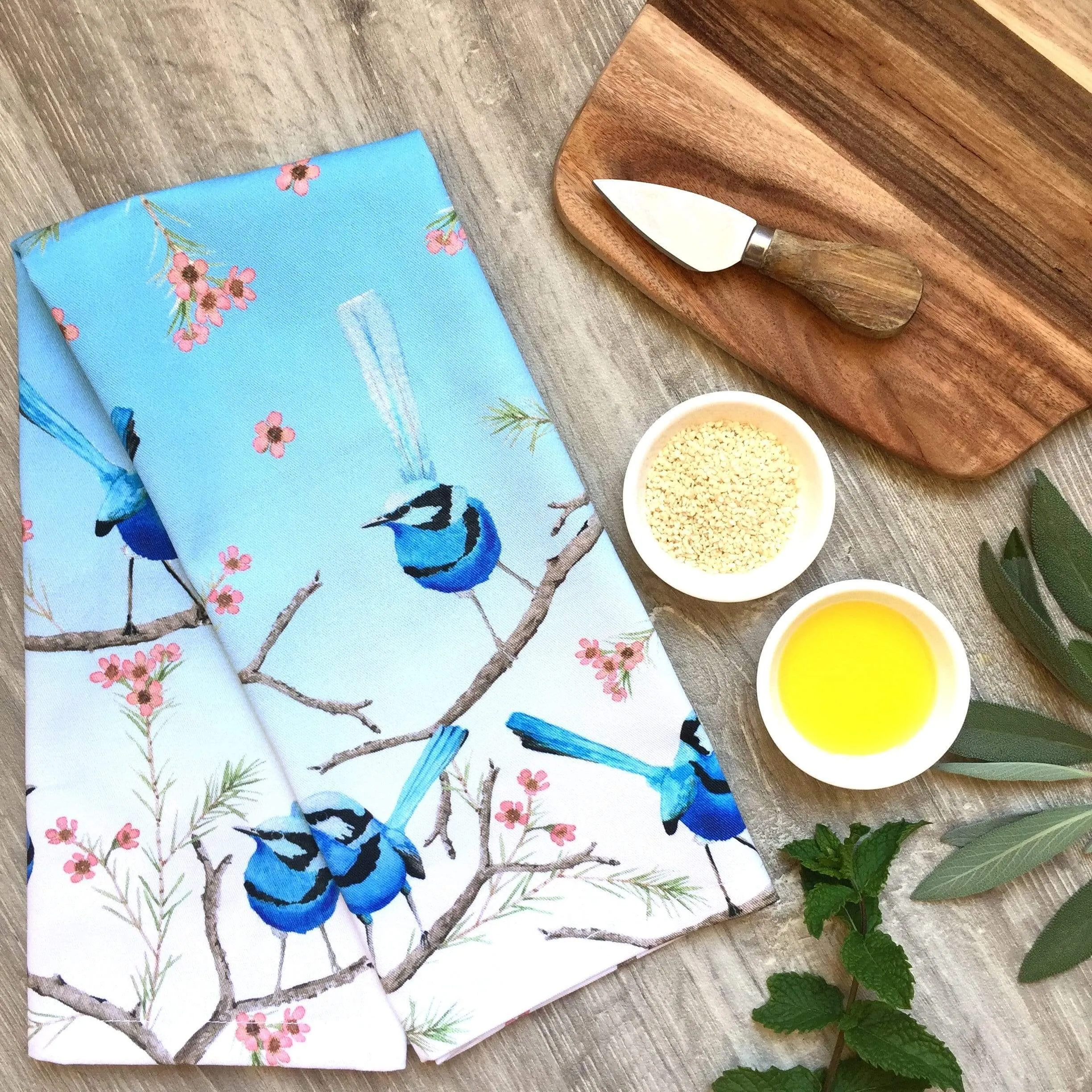 Splendid Blue Wren Tea towel