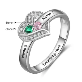 Sterling Silver Personalized 2 Names And Birthstones Engraved Ring