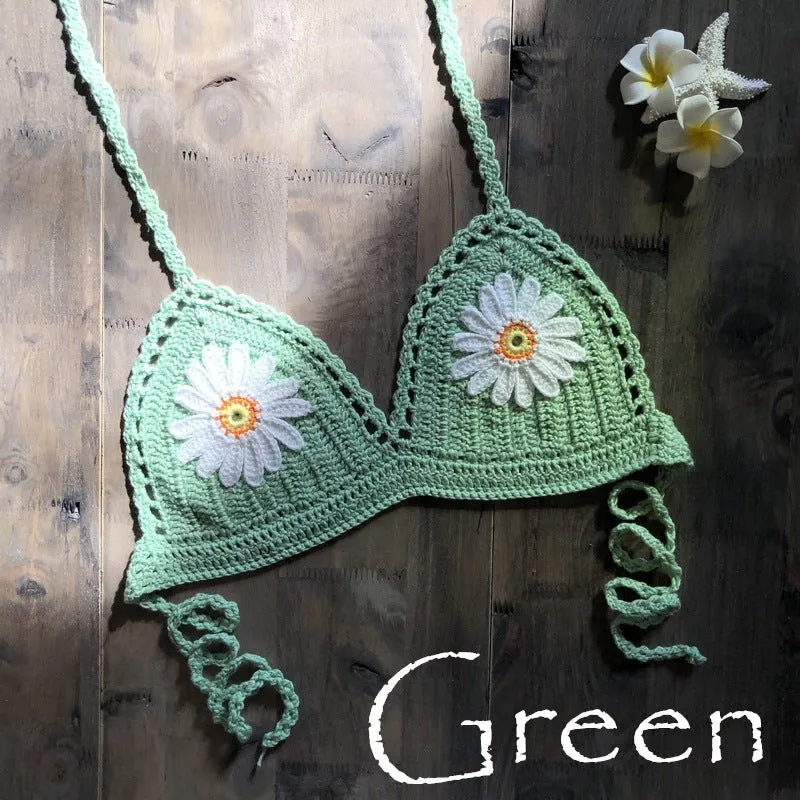 Strap Hand Crocheting Bikini Beach Weaving Daisy Hollow Out Cutout Out Swimsuit Handmade Swimsuit