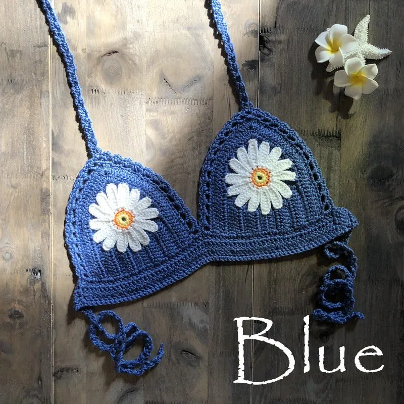 Strap Hand Crocheting Bikini Beach Weaving Daisy Hollow Out Cutout Out Swimsuit Handmade Swimsuit