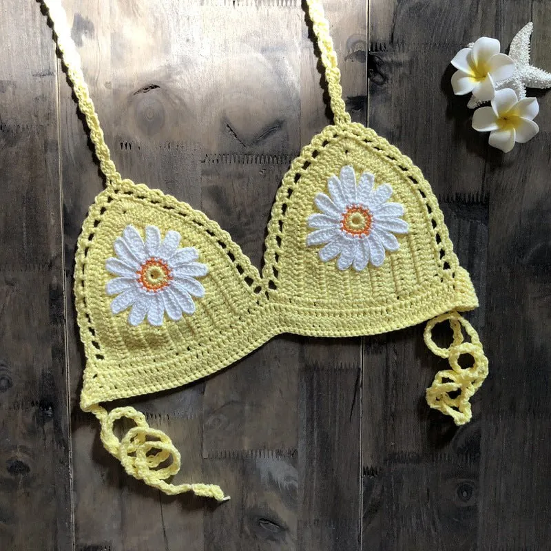 Strap Hand Crocheting Bikini Beach Weaving Daisy Hollow Out Cutout Out Swimsuit Handmade Swimsuit