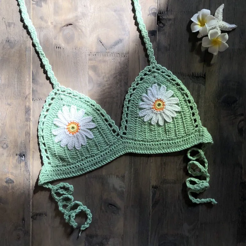 Strap Hand Crocheting Bikini Beach Weaving Daisy Hollow Out Cutout Out Swimsuit Handmade Swimsuit