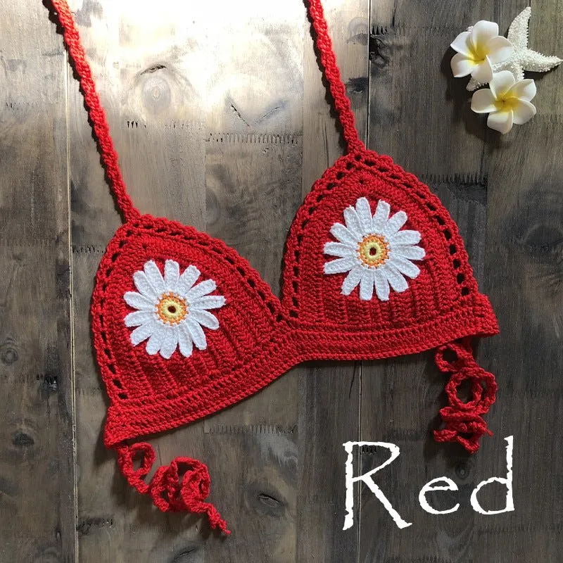 Strap Hand Crocheting Bikini Beach Weaving Daisy Hollow Out Cutout Out Swimsuit Handmade Swimsuit