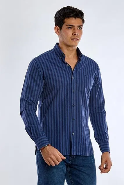 Striped Long Sleeve Shirt-Navy