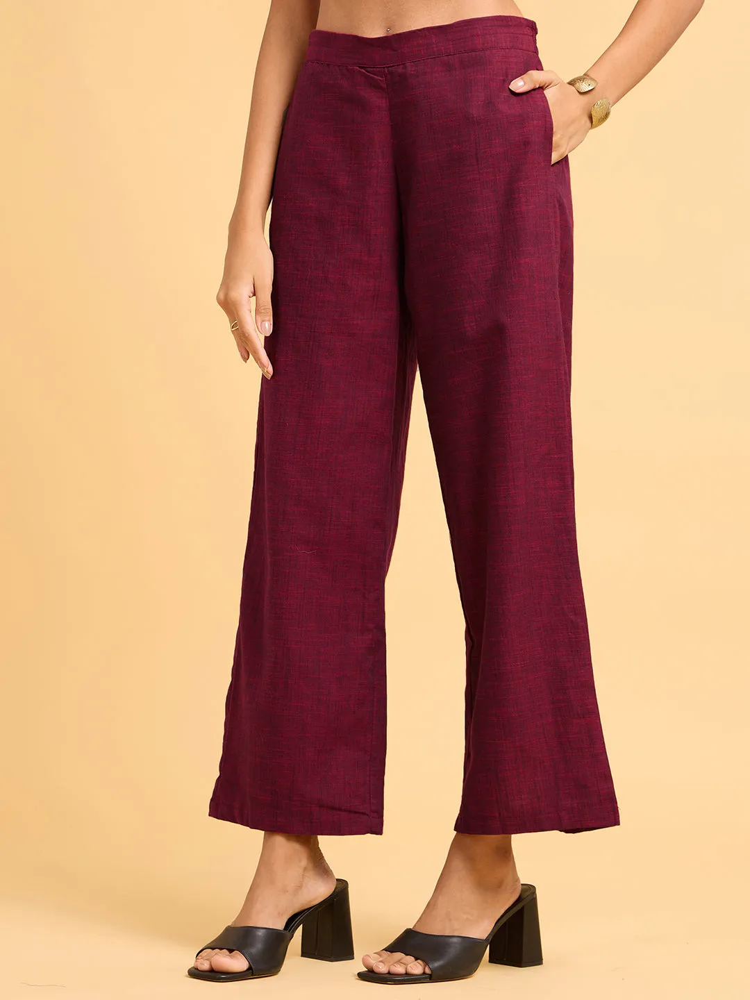 Summer Serenade Textured Maroon Kurta Set