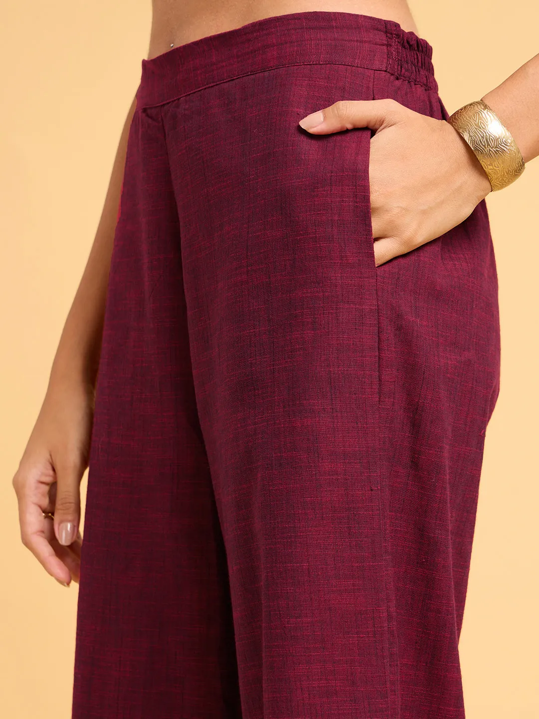 Summer Serenade Textured Maroon Kurta Set