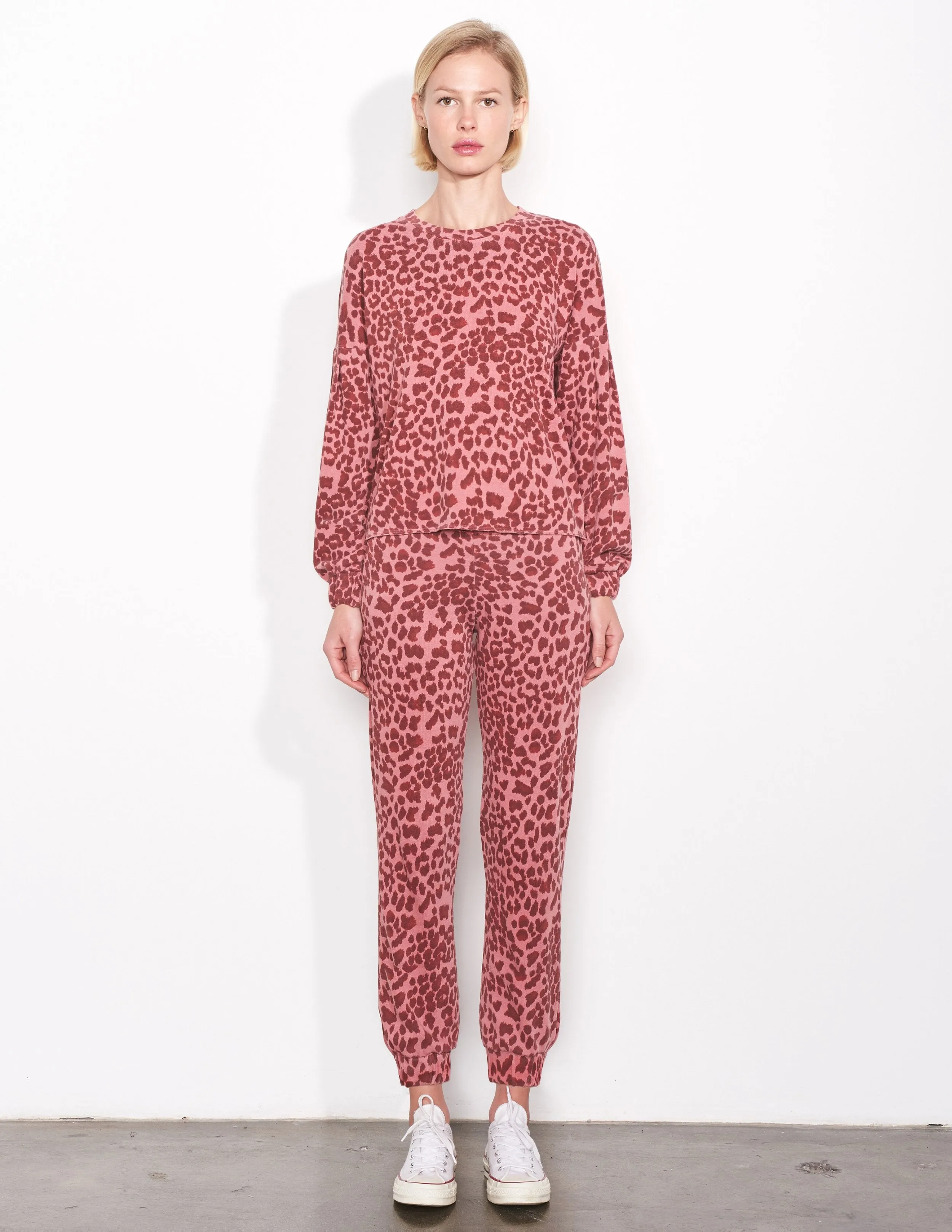 Sundry Leopard Ruched Sweatshirt Pigment Sierra