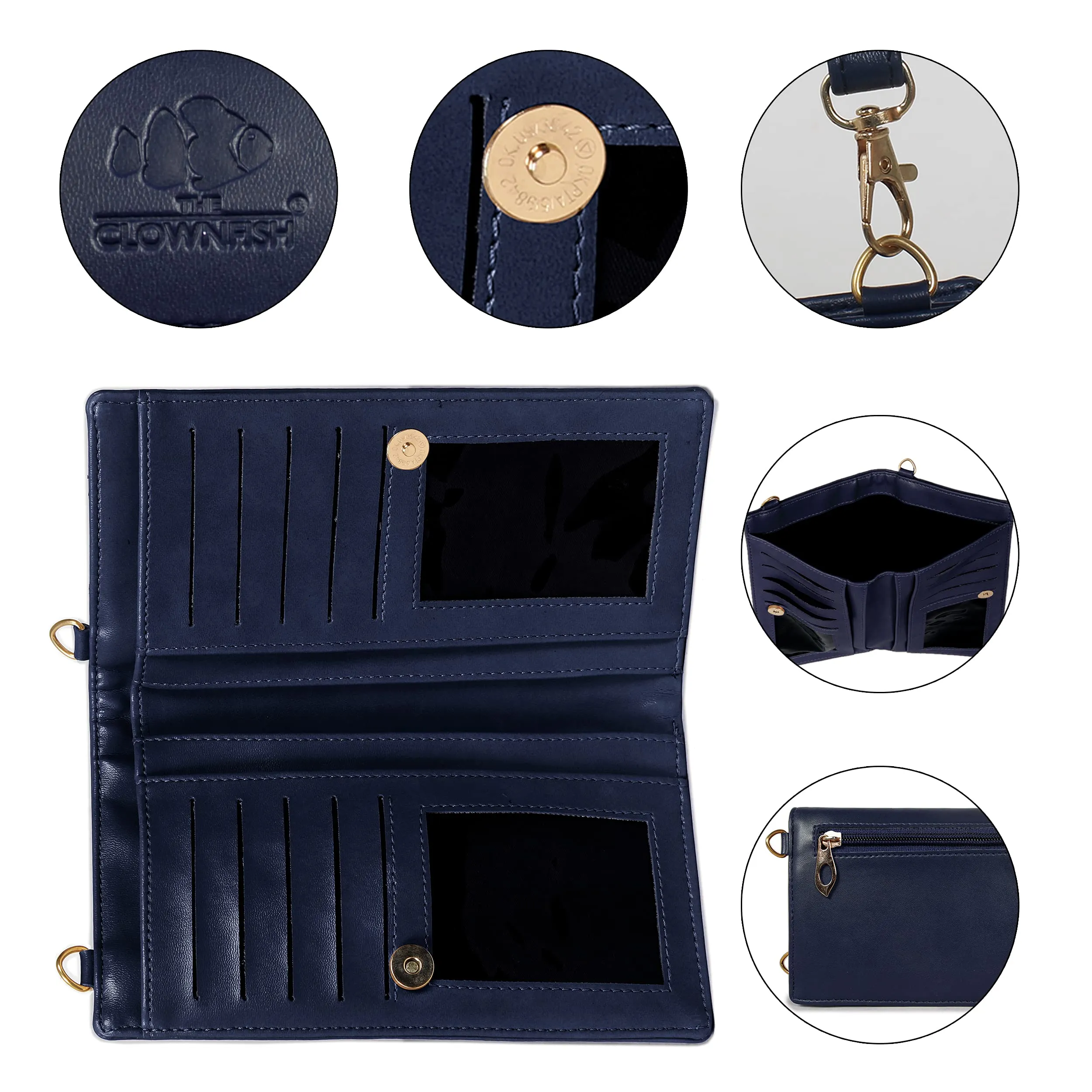 THE CLOWNFISH Adora Women Wallet/Sling Bag With Front Phone Pocket (Navy Blue)