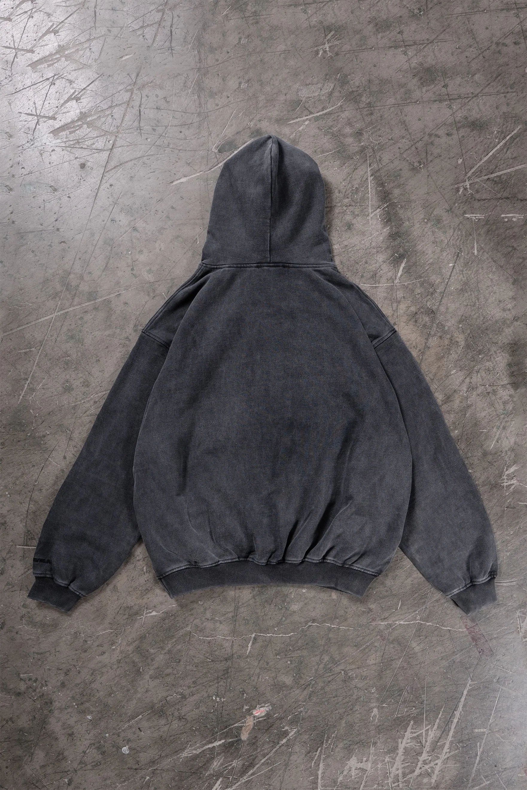 THROUGH BLACK WASHED HOODIE