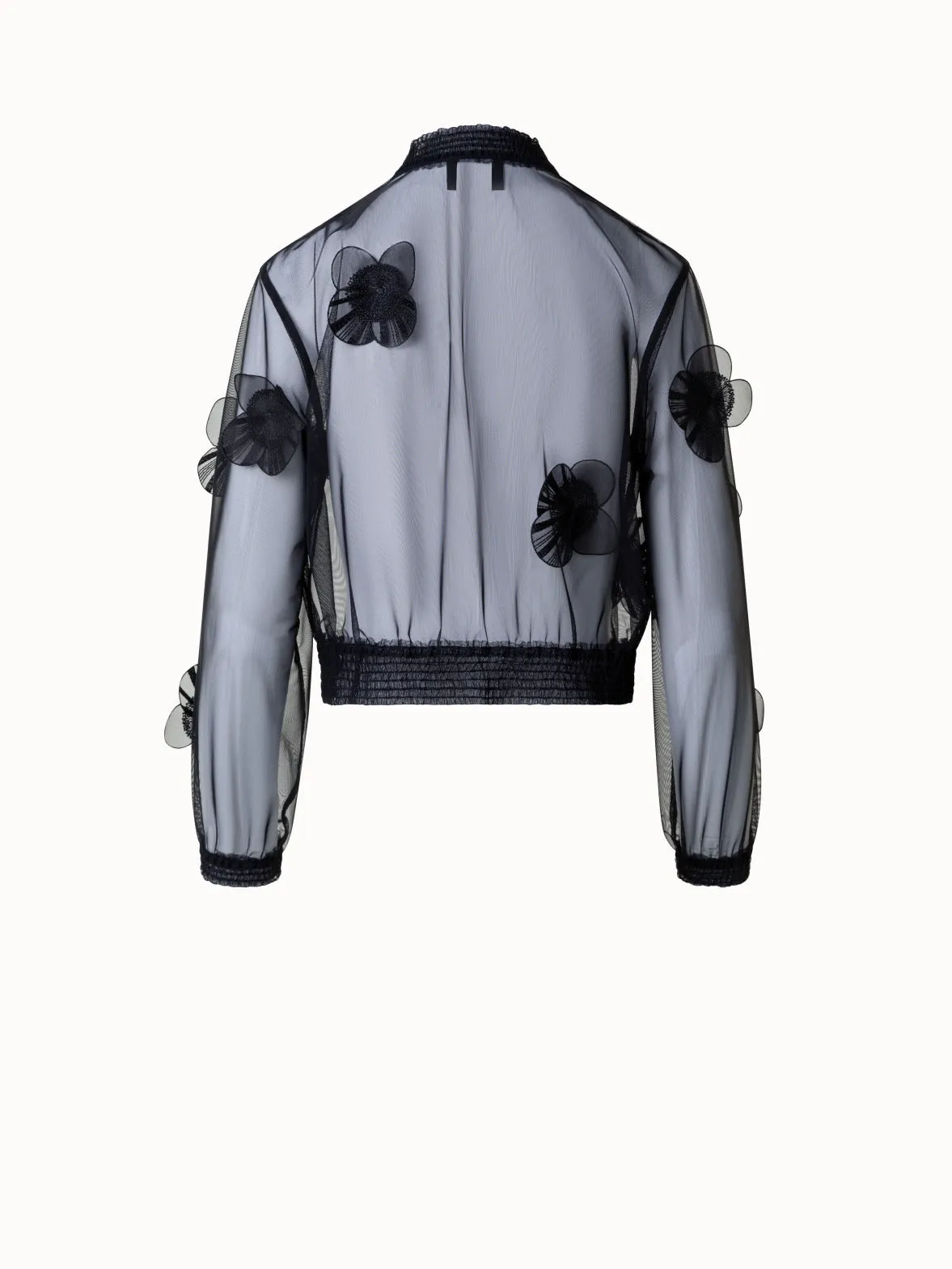 Transparente Tüll-Bomberjacke mit Poppy Blumen