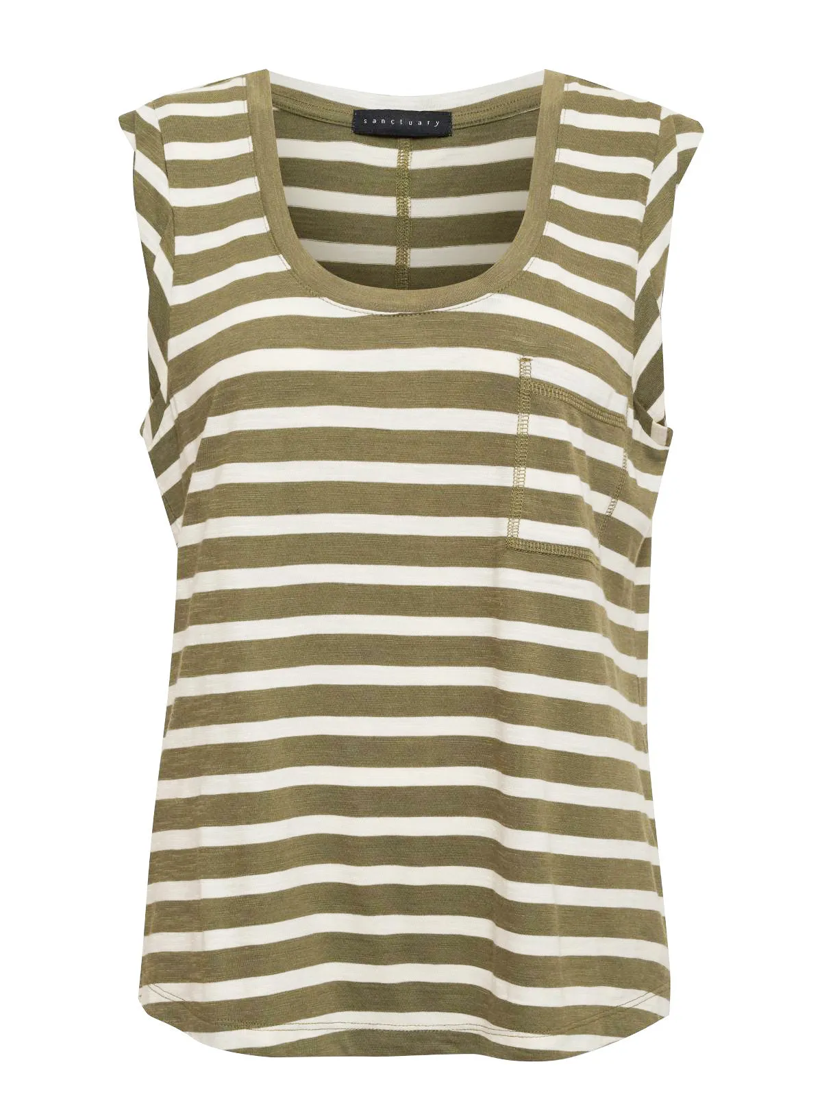 Traveler Twist Sleeve Tee Light Ecru Olive Stripe