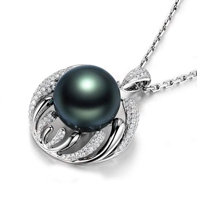 Trendy Black Pearl Personality Clavicle Chain Pendant Necklace - 925 Sterling Silver