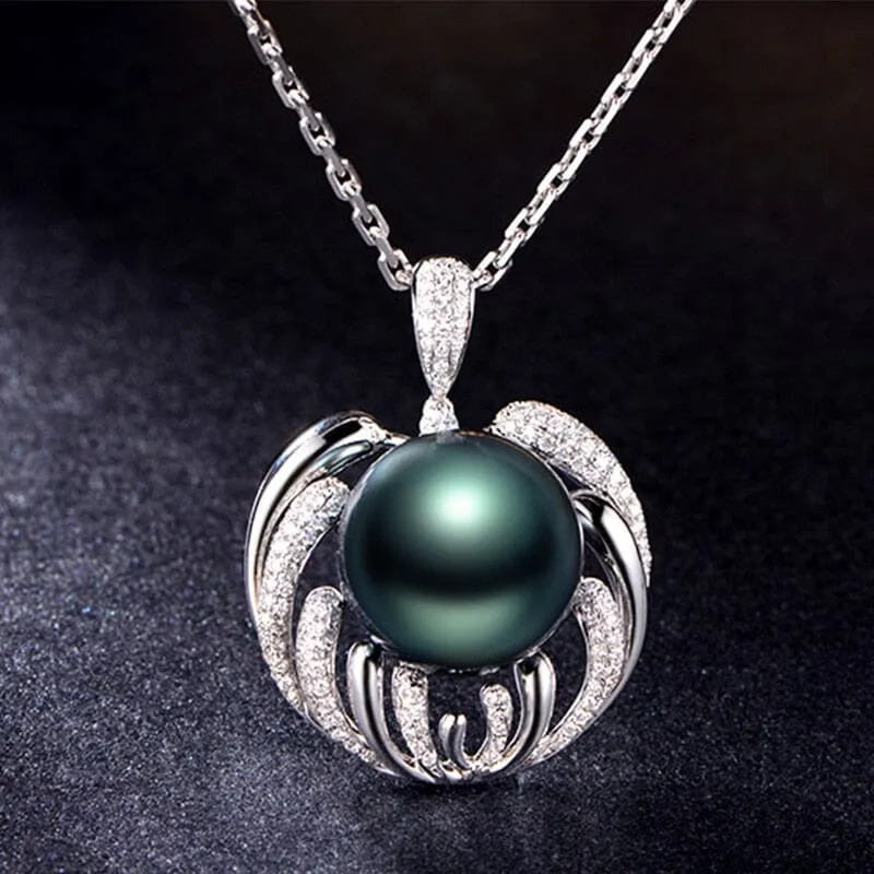 Trendy Black Pearl Personality Clavicle Chain Pendant Necklace - 925 Sterling Silver