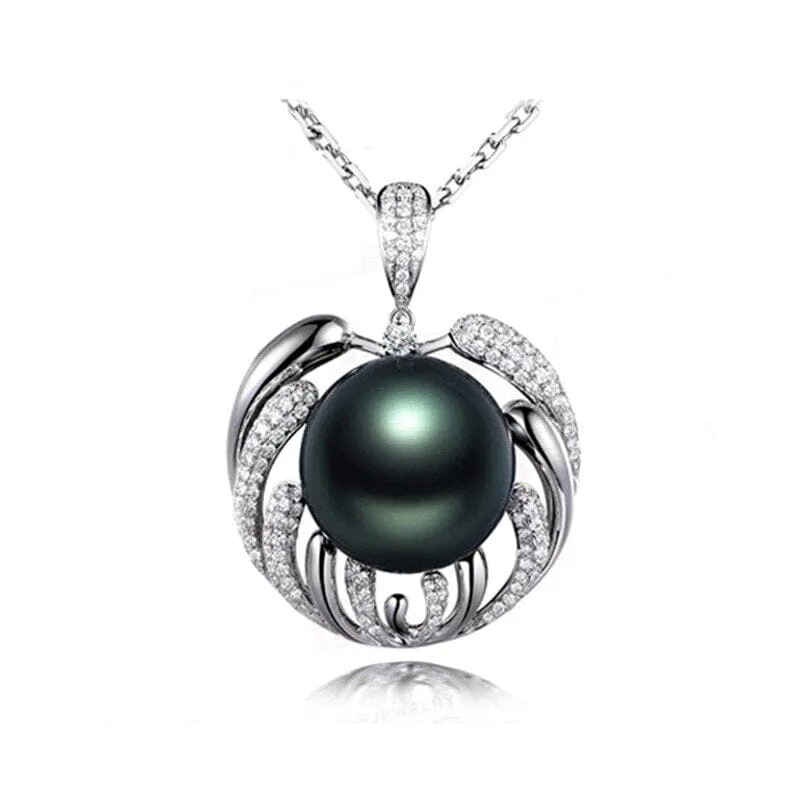 Trendy Black Pearl Personality Clavicle Chain Pendant Necklace - 925 Sterling Silver