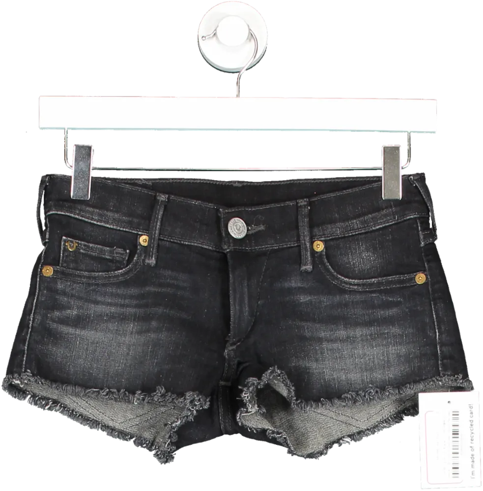 True Religion Black Raw Hem Jean Shorts UK XXS