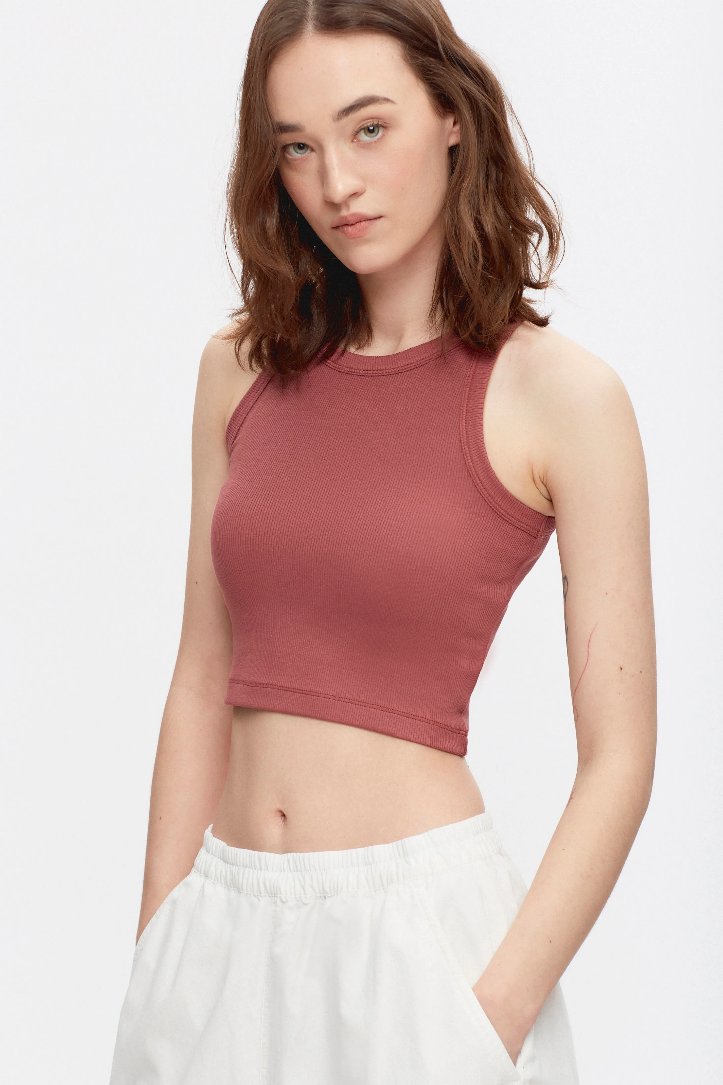 Women's Crop Racer Tank in Apple Butter