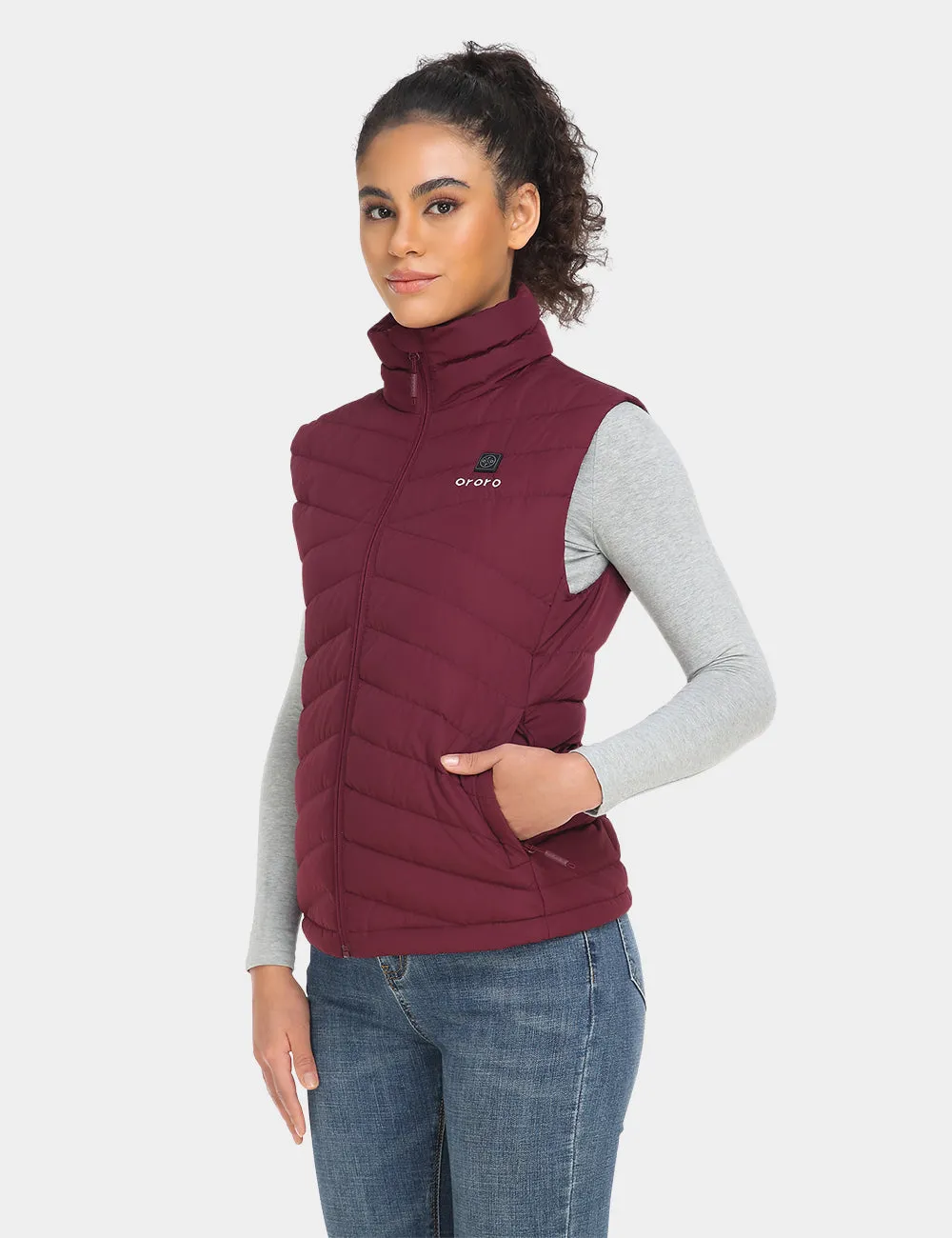 Women's Heated Lightweight Down Vest - Wine Red