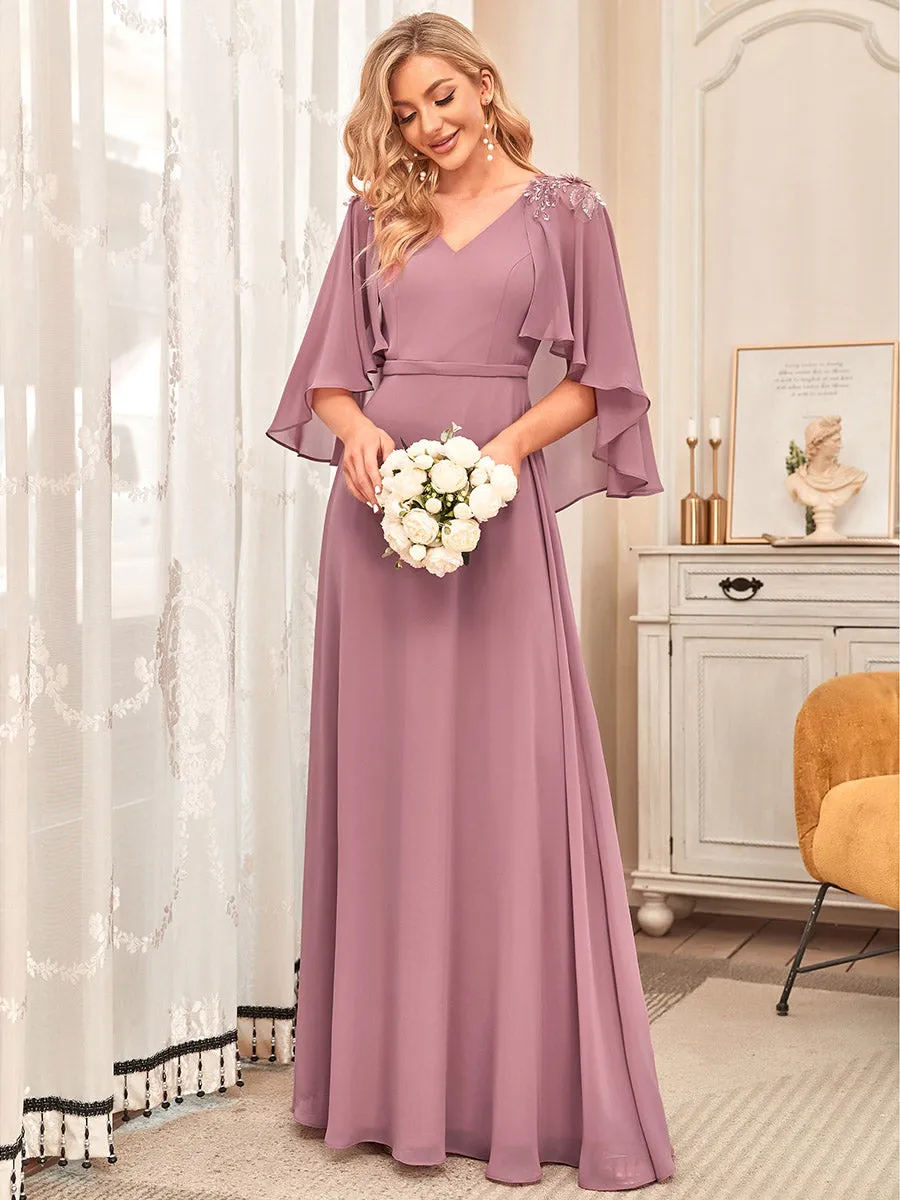 Women's V Neck Chiffon Bridesmaid Dresses with Wraps