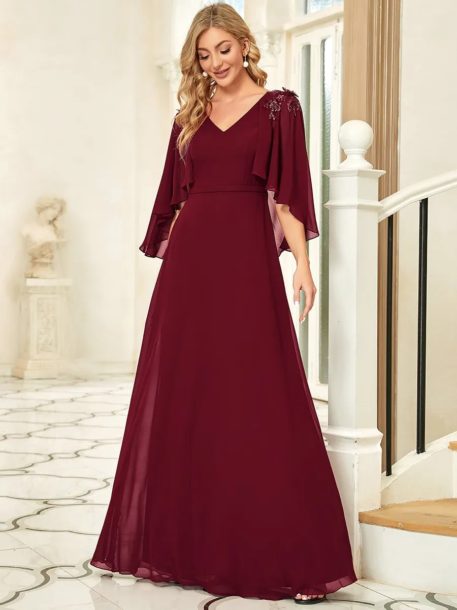 Women's V Neck Chiffon Bridesmaid Dresses with Wraps