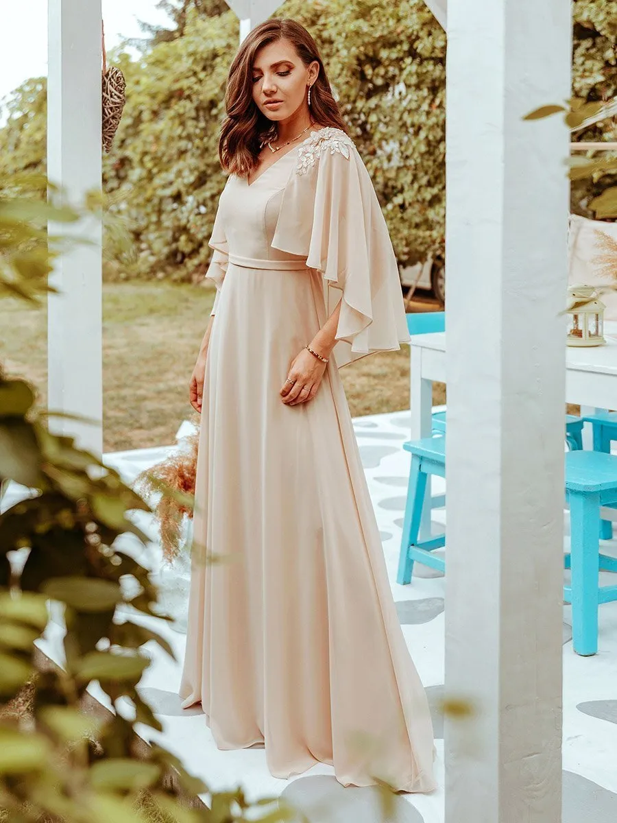 Women's V Neck Chiffon Bridesmaid Dresses with Wraps