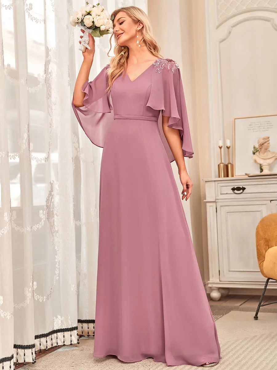 Women's V Neck Chiffon Bridesmaid Dresses with Wraps