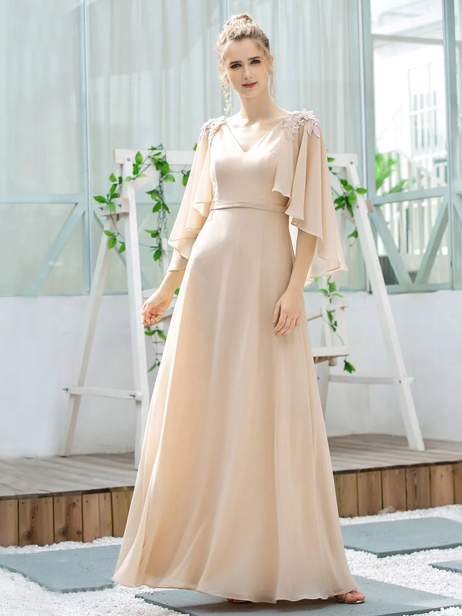 Women's V Neck Chiffon Bridesmaid Dresses with Wraps